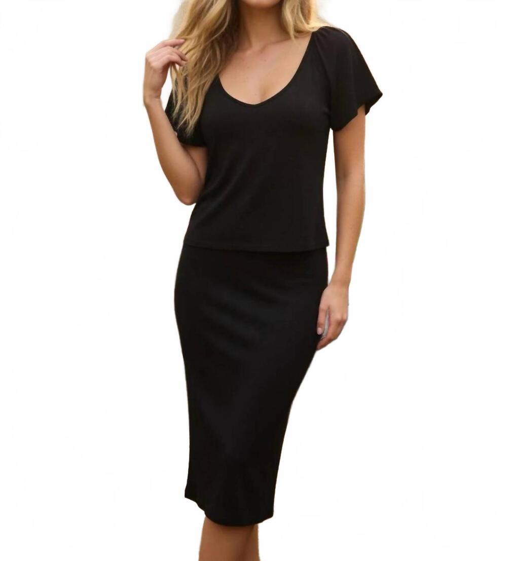 NEW MAVEN WEST flutter sleeve scoop back knit top in black